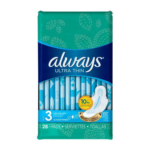 Always Ultra Thin Size 3 Extra Long Super With Flexi-Wings, 28 Count, 6 Ea